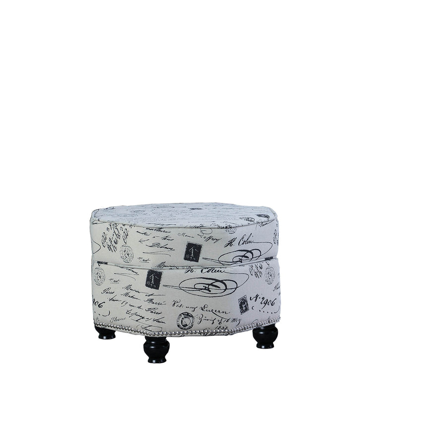 Black and White Postcard Hexagonal Storage Ottoman