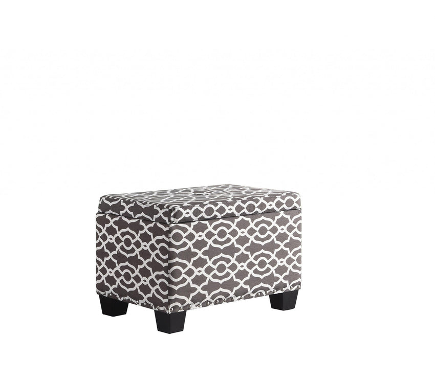 Set of Two Brown and White Lattice Rectangular Storage Ottomans