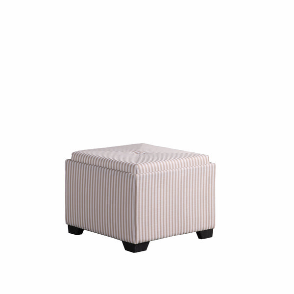 Gray and White Pinstripes Tufted Storage Ottoman