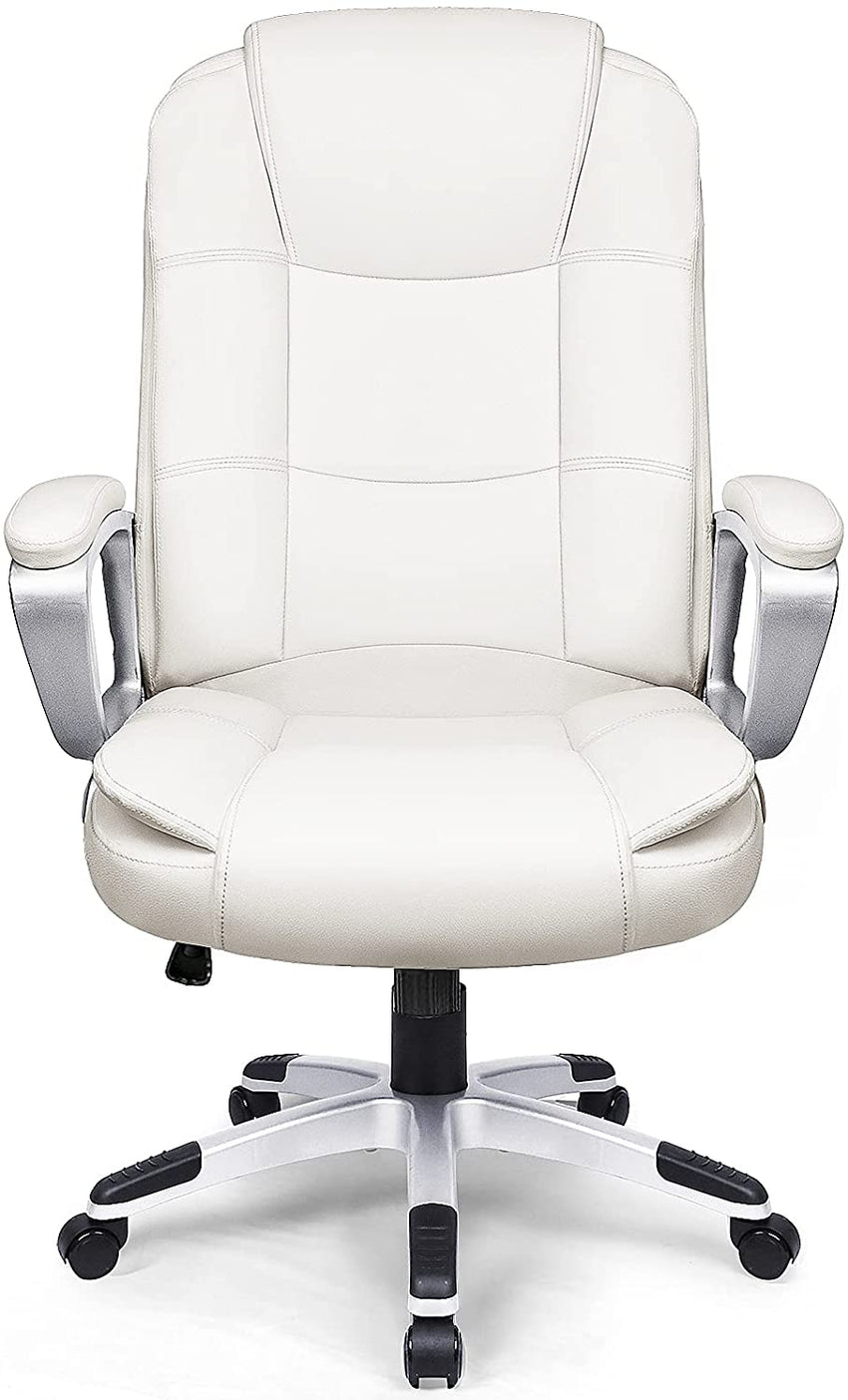 White Leather Executive Chair with Lumbar Support