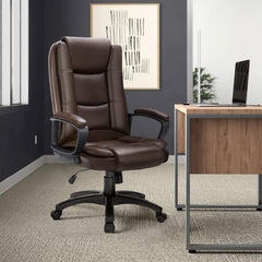 Brown Leather Executive Chair with Lumbar Support