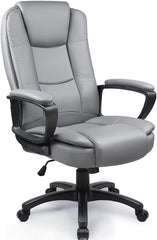 Light Gray Leather Executive Chair with Lumbar Support