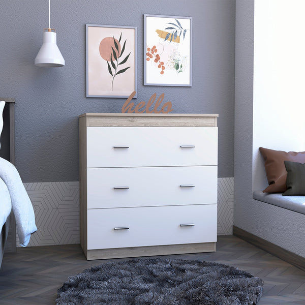 33" Light Gray and White Three Drawer Dresser