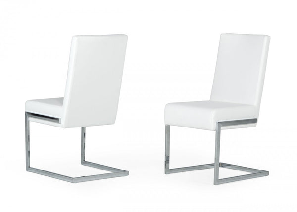 Set of Two White Silver Modern Dining Chairs