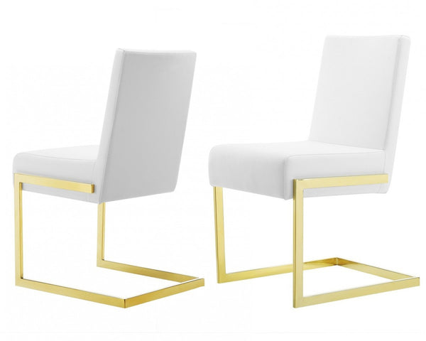 Set of Two White Gold Modern Dining Chairs