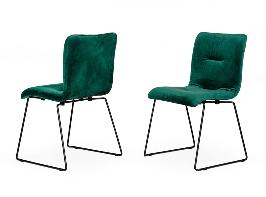 Set of Two Emerald Green Velvet Dining Chairs