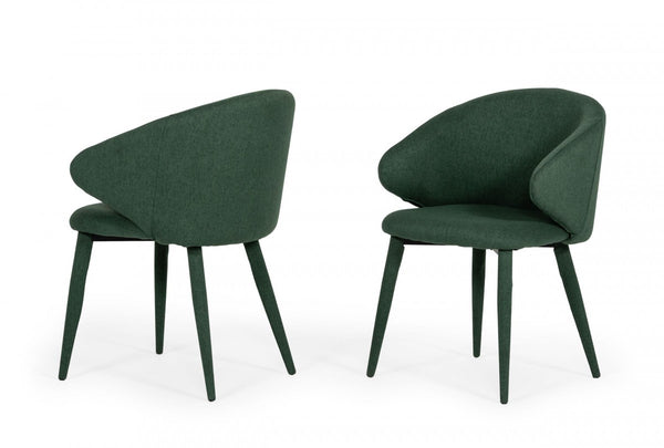 Set of Two Green Fabric Wrapped Dining Chairs