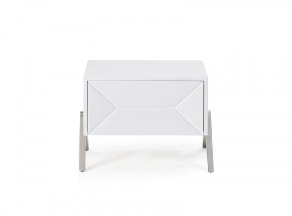 Modern Silky White Nightstand with One Drawer and Steel Legs