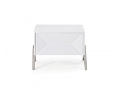 Modern Silky White Nightstand with One Drawer and Steel Legs