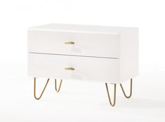 Contemporary White and Gold Nightstand with Two Drawers