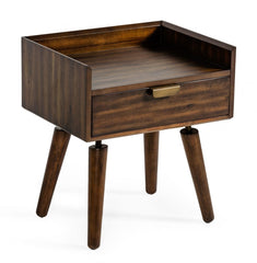 Classic Dark Walnut Acacia Wood Nightstand with Single Drawer