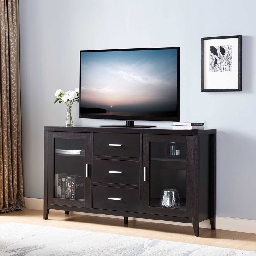 Modern Rustic Red Cocoa Tall TV Stand with two Glass Cabinets