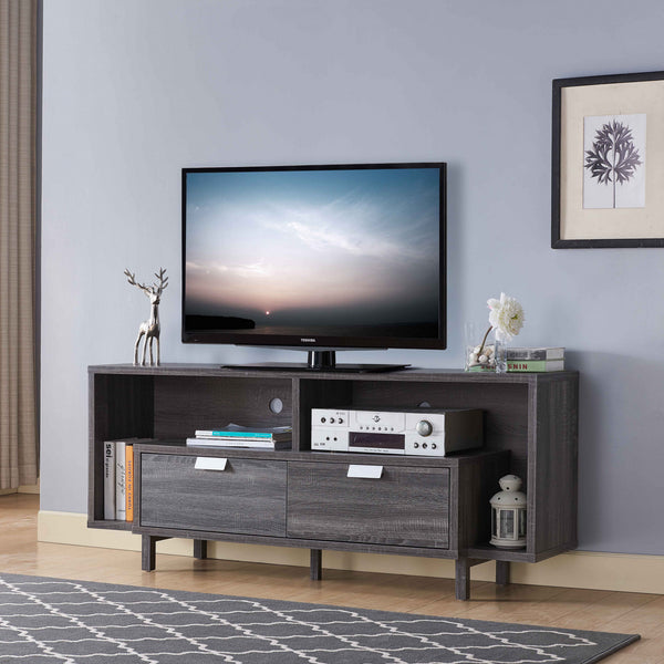 Distressed Gray TV Cabinet with Two Drawers