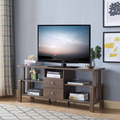 Walnut Oak Rustic Geo TV Stand with Two Center Drawer