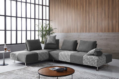 Shades of Gray Houndstooth Fabric Modular Sectional Sofa Bed