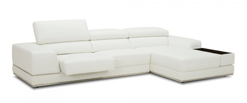 Contemporary White Leather Right Facing Wide Arm Sectional Sofa