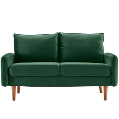 Dark Green Velvet Modern Loveseat with Side Pockets