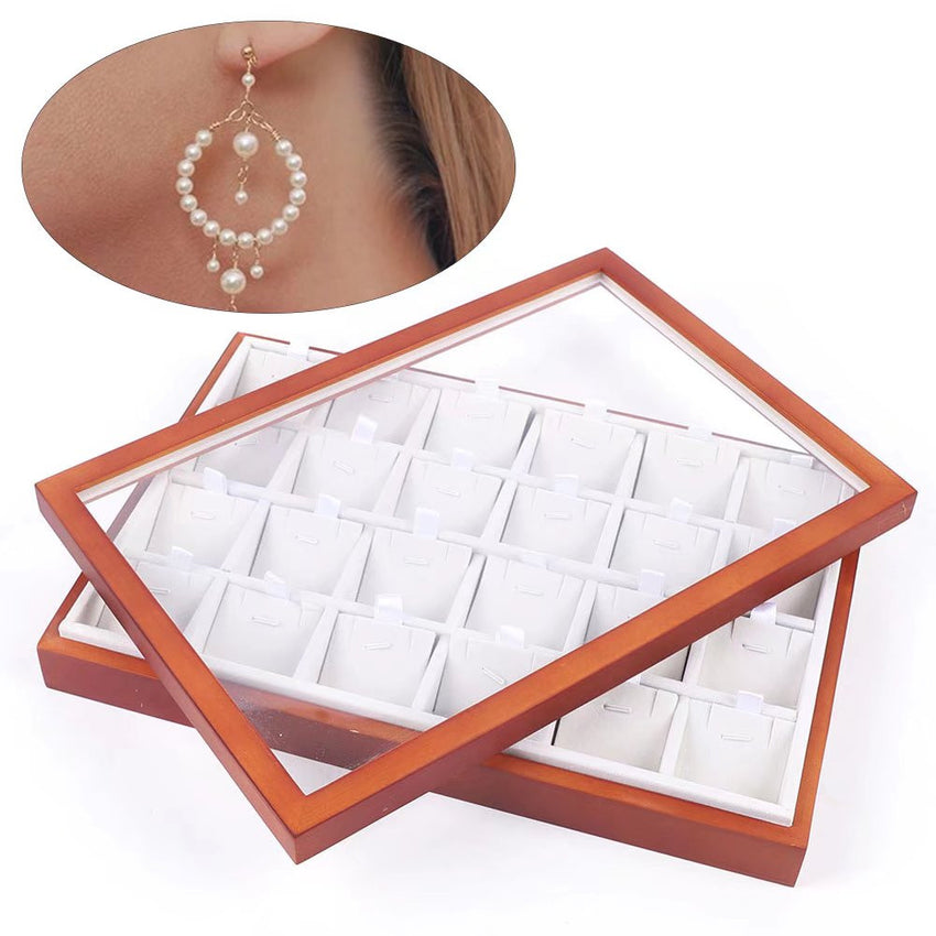 Elegant 24 Grid Wooden Jewelry Organizer Box