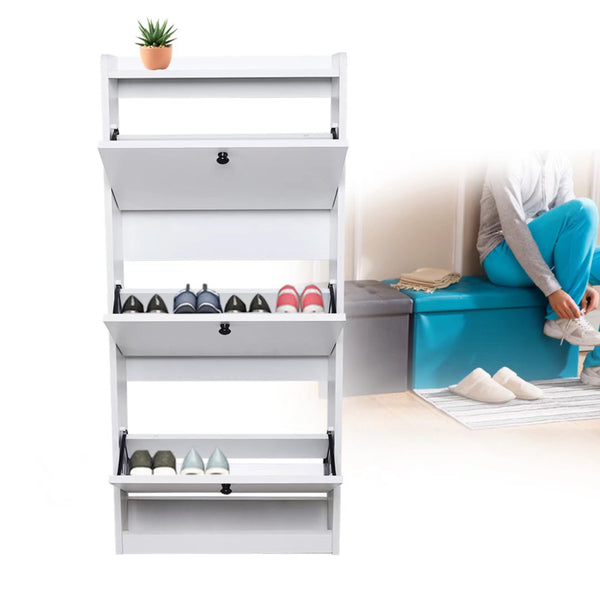 Modern White Vertical Shoe Organizer Cabinet