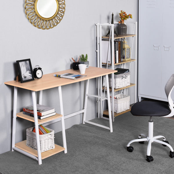 Modern Geo Beech Home Office Table With Storage Shelves