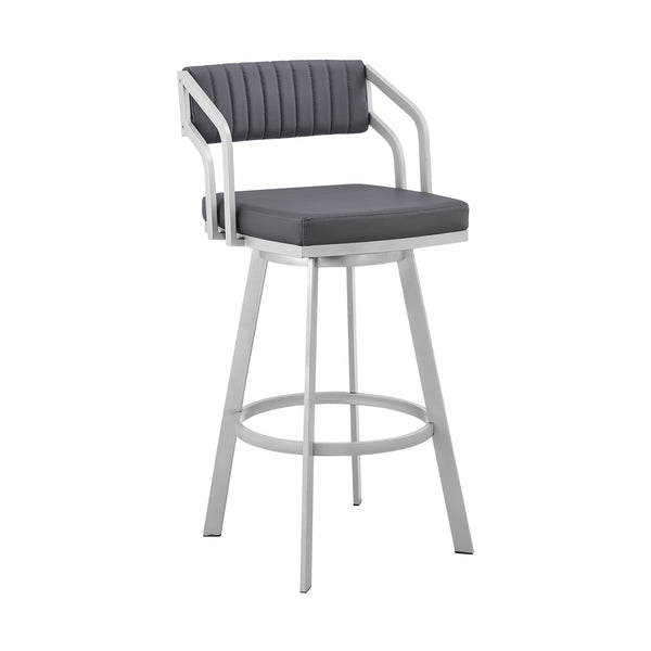 30" Timeless Slate Grey Faux Leather Silver Finish Swivel Bar Stool