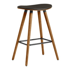 26" Brown Faux Leather Backless Wooden Bar Stool