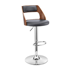 Gray Upholstered Chrome Base Adjustable Swivel Bar Stool