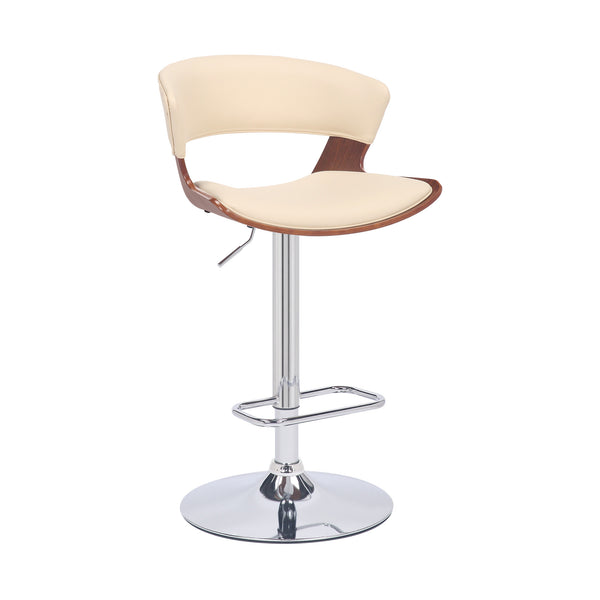 Cream Faux Leather Adjustable Swivel Wooden Bar Stool