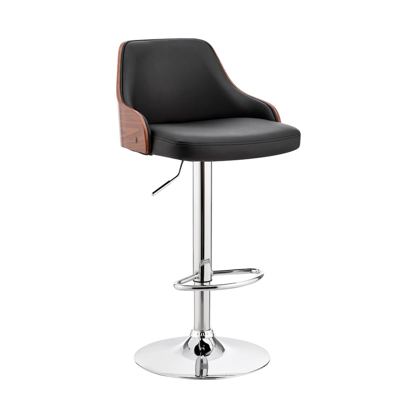 Black Faux Leather Adjustable Modern Bar Stool