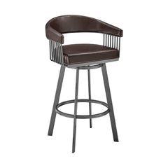 30" Mod Chocolate Faux Leather Java Brown Finish Swivel Bar Stool