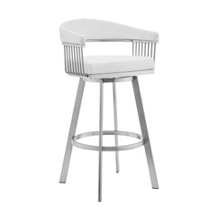 26" Mod White Faux Leather Brushed Silver Finish Swivel Bar Stool