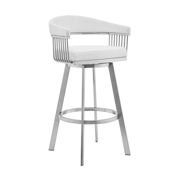 30" Mod White Faux Leather Brushed Silver Finish Swivel Bar Stool