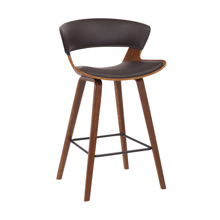 Dark Brown Faux Leather and Wood Modern Bar Stool