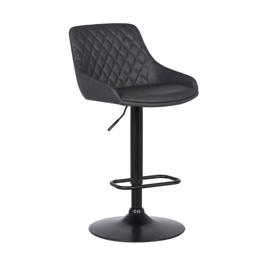 Grey Faux Leather and Black Metal Back Tufted Adjustable Bar Stool