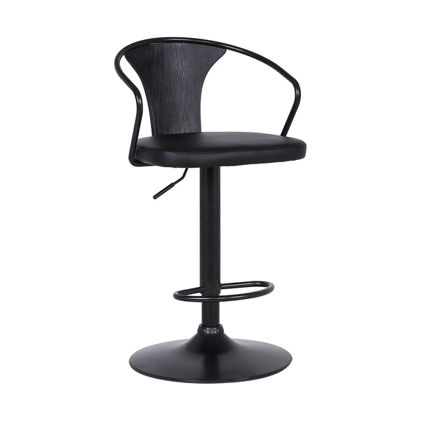 Black Faux Leather & Metal Base Adjustable Bar Stool