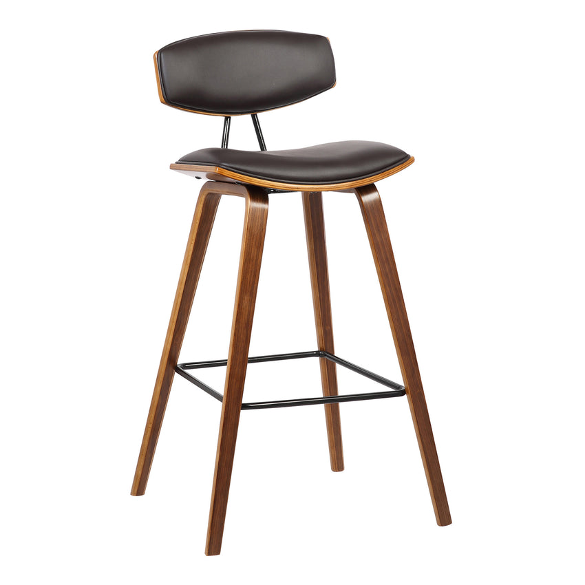 26” Brown Faux Leather Mid Century Modern Bar Stool