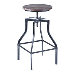 Adjustable Industrial Pine Wood Swivel Bar Stool