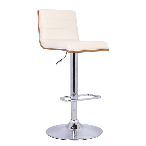 Cream Faux Leather Walnut and Chrome Adjustable Swivel Bar Stool