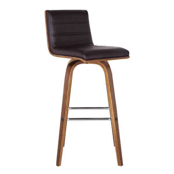 30” Brown Faux Leather Wooden Swivel Bar Stool