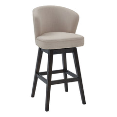 26" Tan Espresso Wood Fabric Swivel Bar Stool