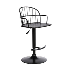 Black Wood and Metal Adjustable Curve Back Bar Stool